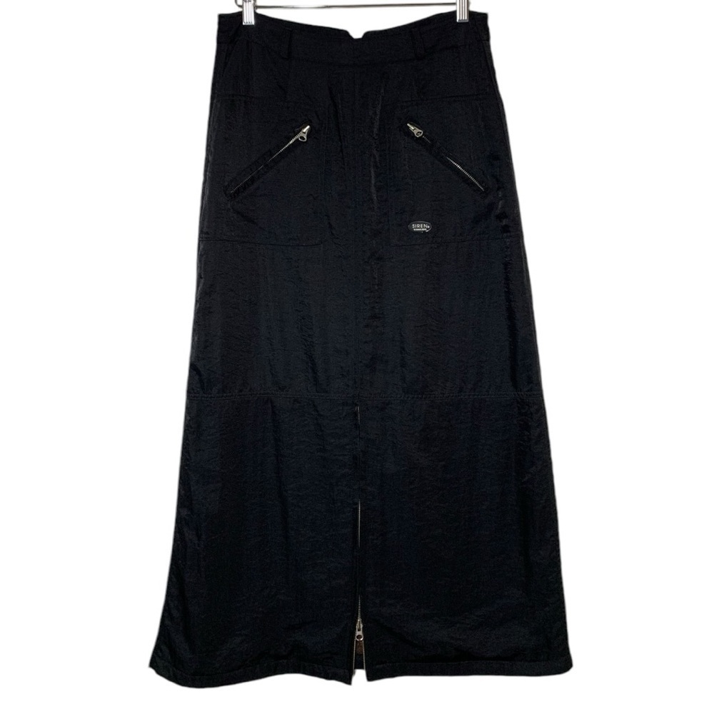 Vintage Siren Y2k 90s Alternative Nylon Zip Front Maxi Skirt Size Large
